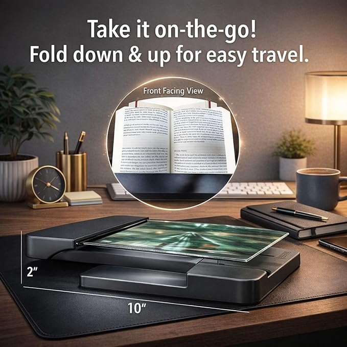 MAGNIPROS LED Page Magnifier with Stand – Full Page Lighted Magnifying Glass for Reading Small Print, Foldable & Adjustable Stand, Portable Magnifier Reduces Eye Strain for Seniors