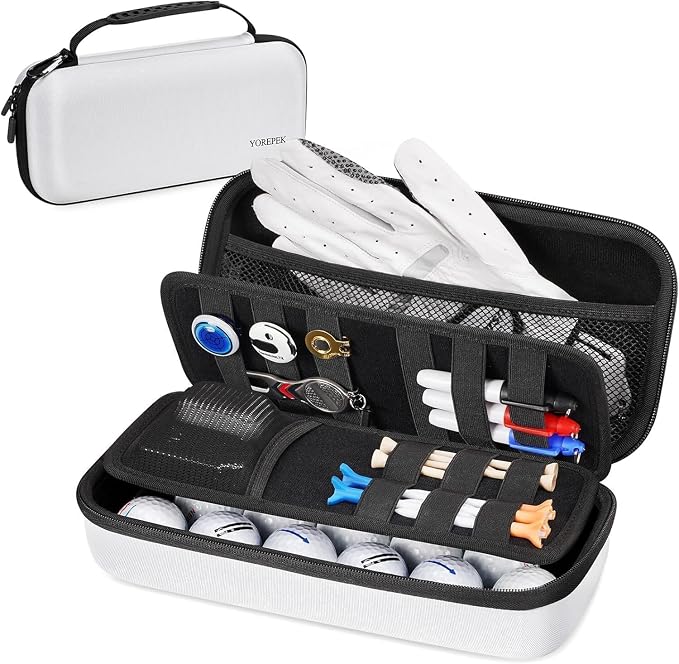 YOREPEK Golf Glove Holder with Removable Glove Shaper, Golf Valentines Gift, Protective Hard Shell Golf Accessories Case Bag with 2 Dividers Fits Balls, Tees, Markers, Cool Gifts for Golfers