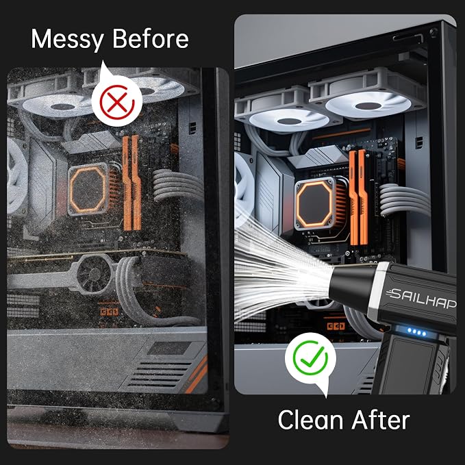 Powerful Air Duster, Rechargeable Blower, Turbo Fan, Barber Gifts | 300000RPM, Handheld Fast Clean, for Computer Accessories, PC Gamers, Carpenter, Laptop, Desk & Snow Removal, Gadgets for Men