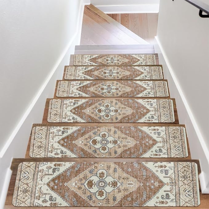 OJIA Non-Slip Stair Treads for Wooden Steps 15PC 30"X8" Indoor Stair Runner | Slip Resistant Stair Runners Stair Rugs Safety Mats for Dogs, Kids & Elders, Rubber Backed Stair Treads Stair Covers