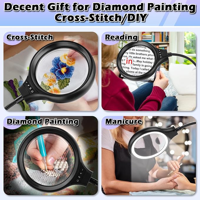 10X 30X Large Floor Magnifying Glass with Light and Stand,36 LED Flexible Gooseneck Floor Magnifying Lamp, Lighted Magnifiers for Reading,Sewing,Crafts,Painting,DIY,Close Work,Repair