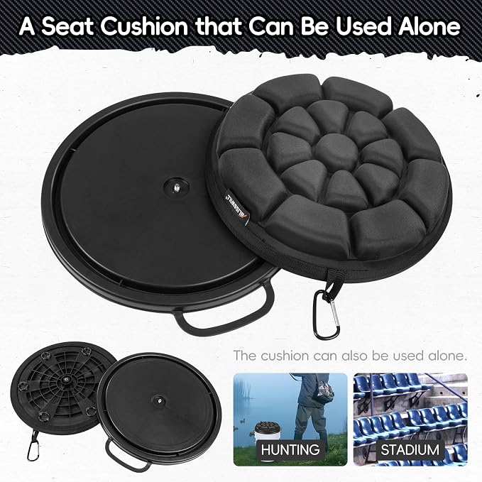 BLISSWILL Outdoor 5 Gallon Bucket Seat - 360° Swivel, Comfortable Foam Cushion for Hunting, Fishing, Gardening, Camping sportsman's Bucket lid