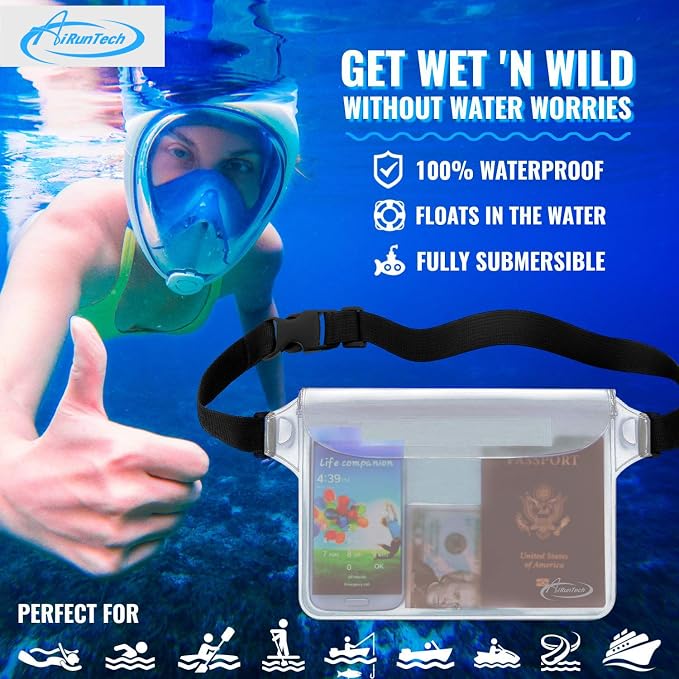 AiRunTech Waterproof Fanny Pack,Phone Pouch Dry Bag for Passport Wallet Purse,Floating Waterproof Bags for Travel Beach Swimming Kayaking Boating Cruise Accessories