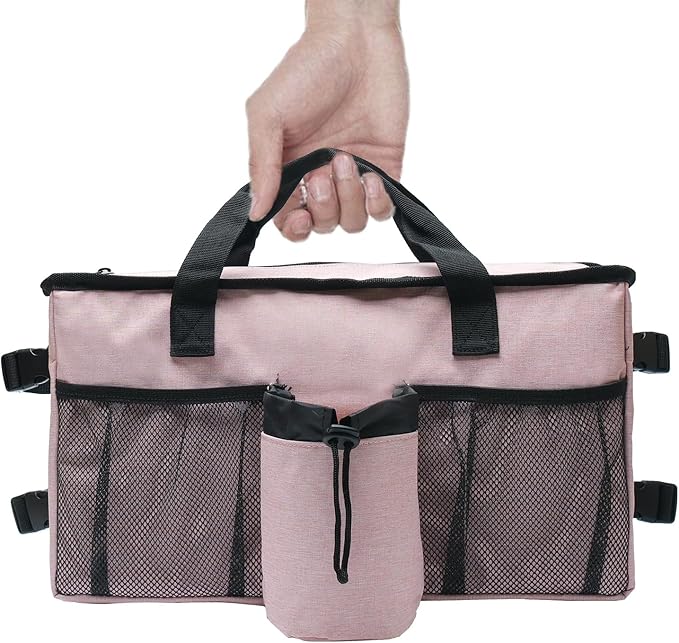 Walker Accessories for Folding Walker Seniors with Cup Holder Walker Bag Organizer Pouch Storage Buckle Carry Things -Pink
