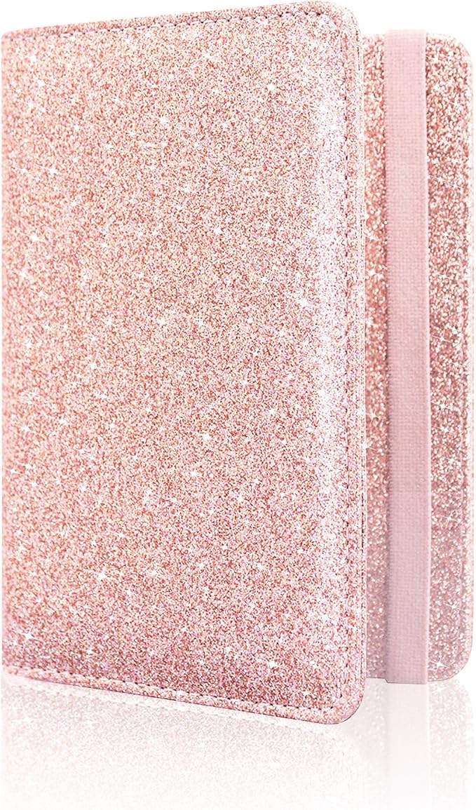 ACdream Passport Holder Cover, Leather Travel Wallet Case, RFID Blocking Document Organizer Protecrtor, with Slots for Credit Cards, Boarding Pass, for Women and Men, Glitter Rose Gold