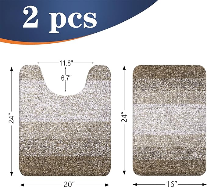 OLANLY Bathroom Rug Set 2 Piece, Soft Absorbent Microfiber Bath Mats and U-Shaped Contour Toilet Rug, Non-Slip, Machine Wash Dry, Plush Shaggy Bath Mats for Bathroom (24"x16"+U24 x20, Coffe)