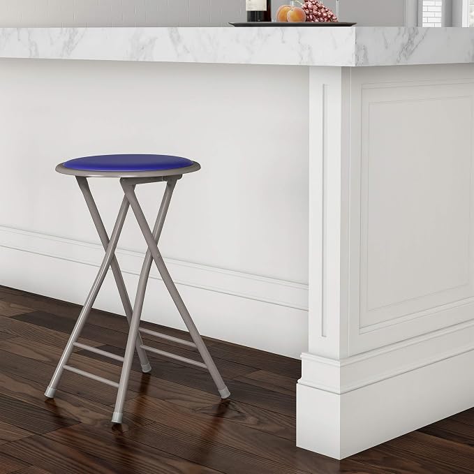 Lavish Home Folding Stool with Padded Backless Seat, Blue, 24 Inch | Counter Height Bar Stools with 225lb Capacity, Portable Indoor & Outdoor, Extra Seat for Kitchen, Rec Room or Camping