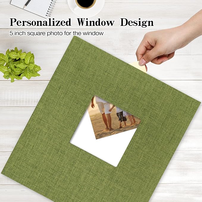 potricher Linen Hardcover Photo Album 4x6 600 Photos Large Capacity for Family Wedding Anniversary Baby Vacation (Green, 600 Pockets)