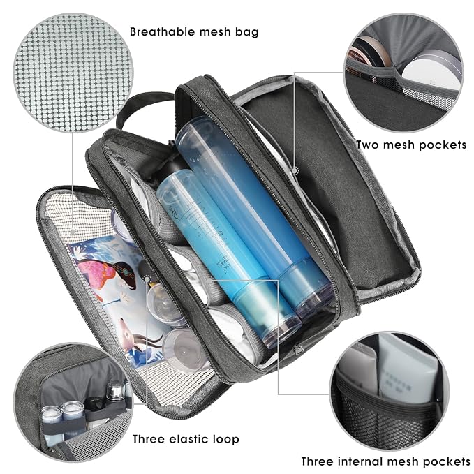 WANDF Travel Toiletry Bag for Men, Small Dopp Kit for Toiletries | Water-Resistant Fabric, Travel Bag for Toiletries, Compact Storage, Shaving Accessories, Weekend Trips