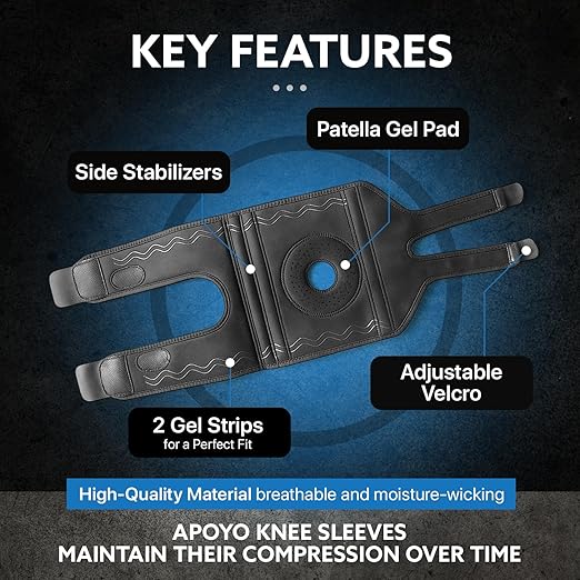 APOYO Knee Brace for Women & Men - Knee Compression Sleeve For Knee Pain Relief, Meniscus Tear, ACL, Arthritis, Joint Pain Relief, with Patella Gel Pad & Side Stabilizers (Small) Blue
