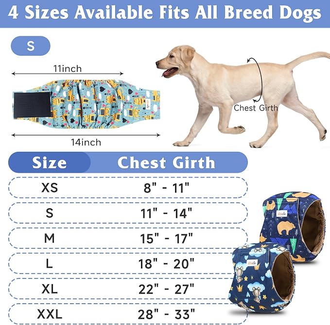5 Pack Dog Diapers Male, Premium Belly Bands for Male Dogs, High Absorbing Male Dog Pee Wraps for Doggie in Incontinence or Excitable Urination and Training S