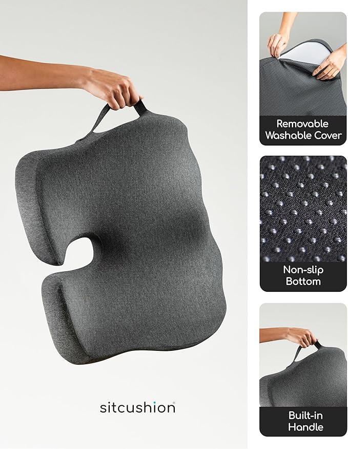 Car Seat Cushion for Long Driving, Extra Large Memory Foam Seat Cushion for Sciatica Pain Relief, Car Essentials Orthopedic Pillow for Back Support, Tailbone Pain Relief Cushion (Black)