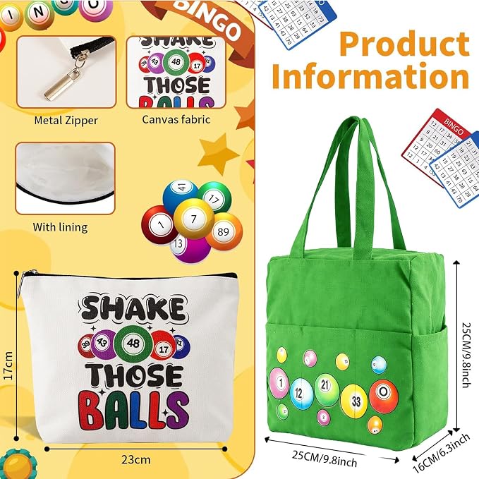 Bingo Bags with Pockets on Clearance, Bingo Bag with Zipper and Polyester Bingo Daubers Makeup Bag, Bingo Bags and Accessories Tote Gifts Game Suitable for Women and Girls (Emerald Green)