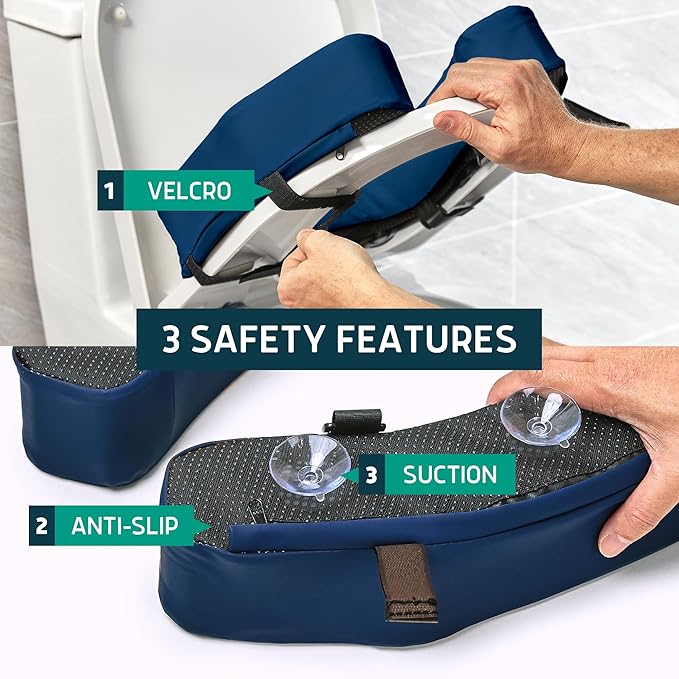 Lunderg Padded Toilet Seat Riser for Seniors - Adds 2 inches. Universal Fit | FIRM Raised Toilet Seat Cushion with High-Density Foam for Enhanced Comfort & Elevation. Post-Surgery Must have (Blue)