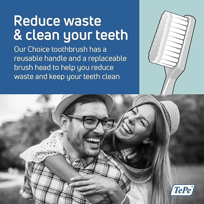 TePe Choice Soft Toothbrush with 3 Replaceable Heads, Gray