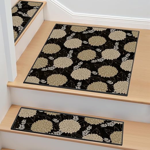 Non Slip Stair Treads for Wooden Steps, 1 Pack 30"x30" Washable Carpet | 30x30 in soft chenille polyester stair treads with reusable TPE backing for indoor wood stairs, dogs, kids, and seniors