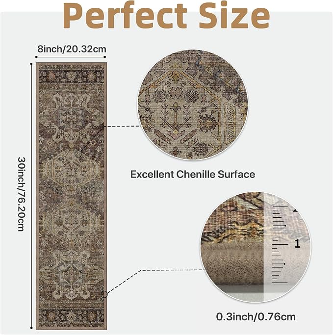 sarben 8"x30" Non Slip Stair Treads for Wooden Steps 15 Pack, Sage Brown | Peel and Stick Carpet Stair Runner with TPE Adhesive Backing, Carpet for Added Safety, Pet and Senior Friendly