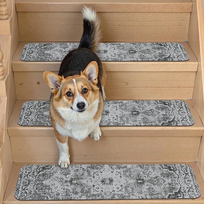 OJIA Stair Treads Non Slip Stair Runners for Wooden Steps Indoor 15PCS | 8"x30" Rubber Backing Carpet Stair Treads for Wood Stairs Staircase Step Treads for Kids & Dogs, Stair Covers Safety Mats
