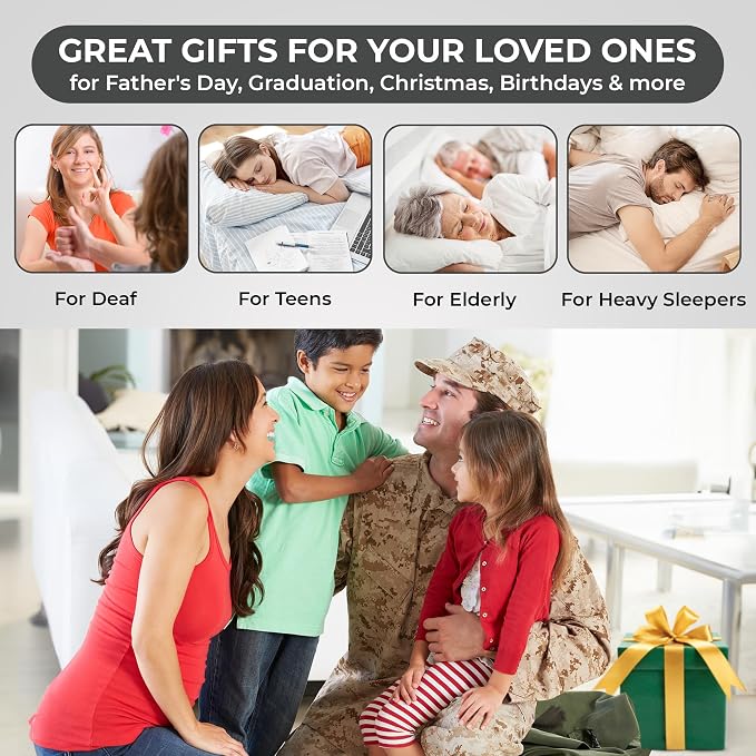 Sonic Bomb Dual Alarm Clock with Bed Shaker, Camouflage | Sonic Alert Vibrating Alarm Clock Heavy Sleepers, Battery Backup | Wake with a Shake