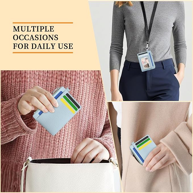 Hancynir Minimalist Slim Wallet Women Credit Card Holder, RFID Small Cute | Zipper Pocket Wallet, Thin Travel Coin Purse, Ladies Women Gifts, Key Chain Card Case, 6 Card Slots, ID Window, PU Leather