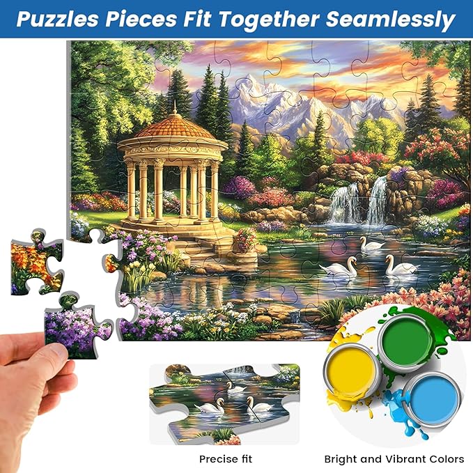 3 Pack 48 Large Piece Puzzle for Seniors Alzheimer’s Puzzles Dementia Alzheimer's Products Activities for Elderly Adults Mountains Village Sea Easy Jigsaw Puzzle Cognitive Games with 3 Storage Bags