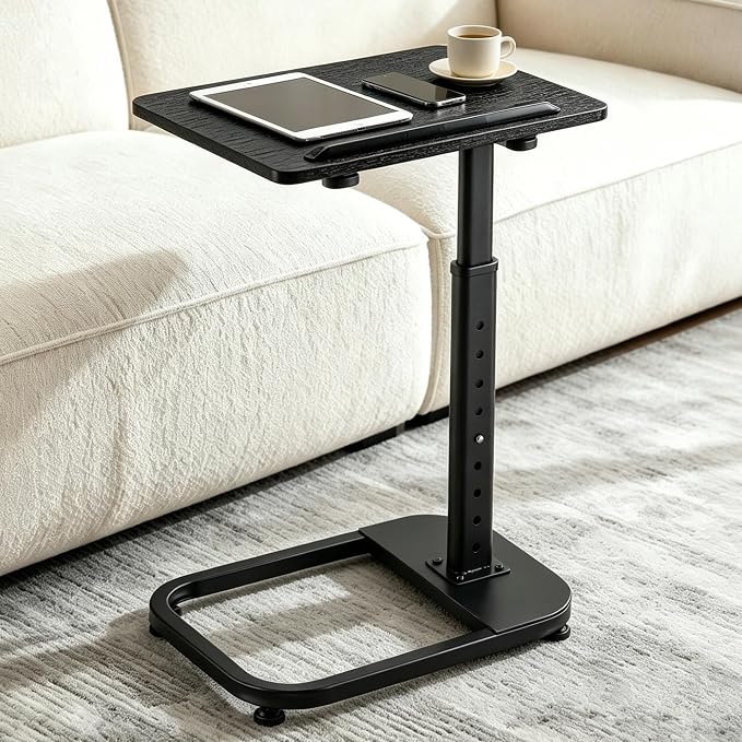 facka Adjustable Height TV Tray Table for Couch Eating, Laptop Small Spaces | C Shaped Flip-Top Couch Table, 9-Level 20-31 in Height Range, Rounded Corners, Sofa Side Table Black