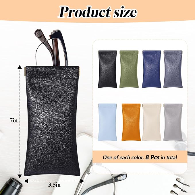 Xuhal 8 Pcs Leather Glasses Case Sunglasses Pouch Eyeglass Case Soft Squeeze Top Portable Travel Glasses Sleeve for Women Men