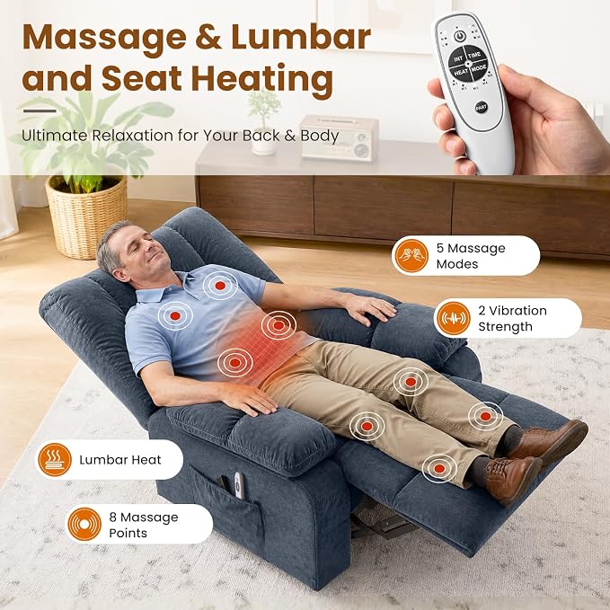 Electric Power Lift Recliner Chair Sofa with Massage and Heat for Elderly,Lift Chair with Front Pocket & Side Pockets for Living Room