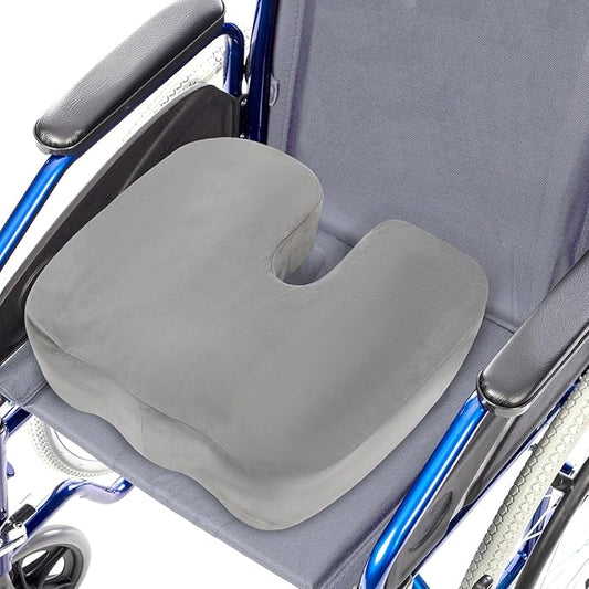 Wheelchair Seat Cushion with Memory Foam - Relieves Sciatica, Back & Tailbone Pain, Pressure Relief Design for Comfort & Posture Support, Non-Slip Bottom, 18"x14"x2.8" (Grey)