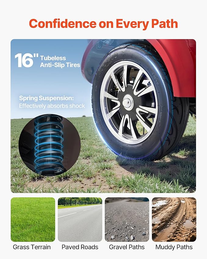 VEVOR Heavy Duty 4-Wheel Mobility Scooter, Powerful 1000W Brushless Motor, 500 lbs Capacity, 21.5 Miles Long Range, All Terrain Mobility Scooter with Lockable Trunk for Seniors & Adults