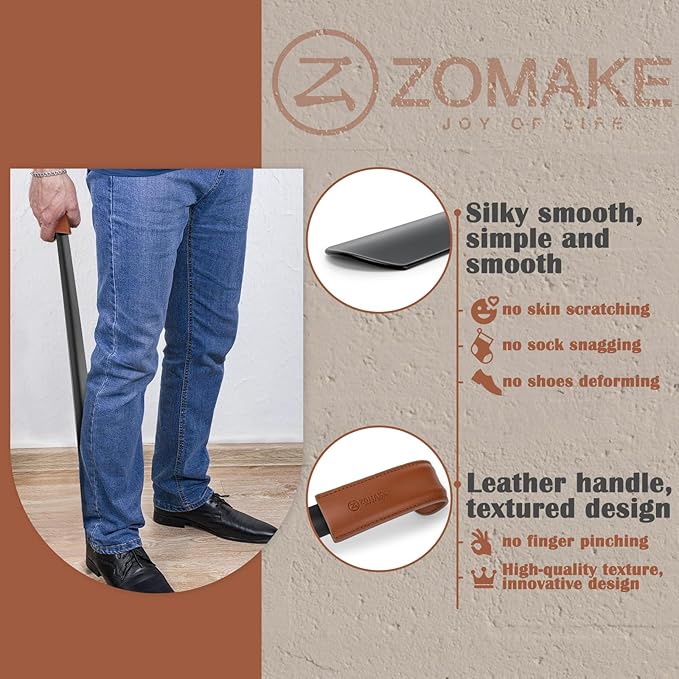 ZOMAKE Extra Long Shoe Horn for Seniors Men,Metal Shoehorn Long handle for Boots, 28.3'' Shoe Spoon Helper
