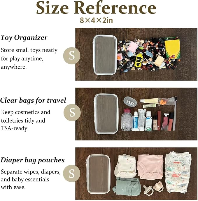 4 pcs Clear Zipper Pouches,Hard Shell Zipper Case, Toiletry Bag for Travel | CLear Diaper Bag, Toiletry Pouch, Travel Organizer, Cosmetic Bag,Toy Storage Bins (M+3S)(Black)