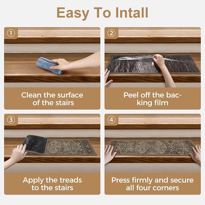 sarben 8"x30" Non Slip Stair Treads for Wooden Steps 15 Pack, Sage Brown | Peel and Stick Carpet Stair Runner with TPE Adhesive Backing, Carpet for Added Safety, Pet and Senior Friendly
