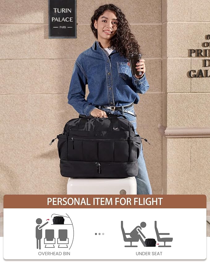 LOVEVOOK Travel Duffel Bag, Weekender Bags for Women, Large Overnight Bags with Shoe Compartment, 47L Carry on Gym Hospital Bag with Wet Pocket, 2 Pcs