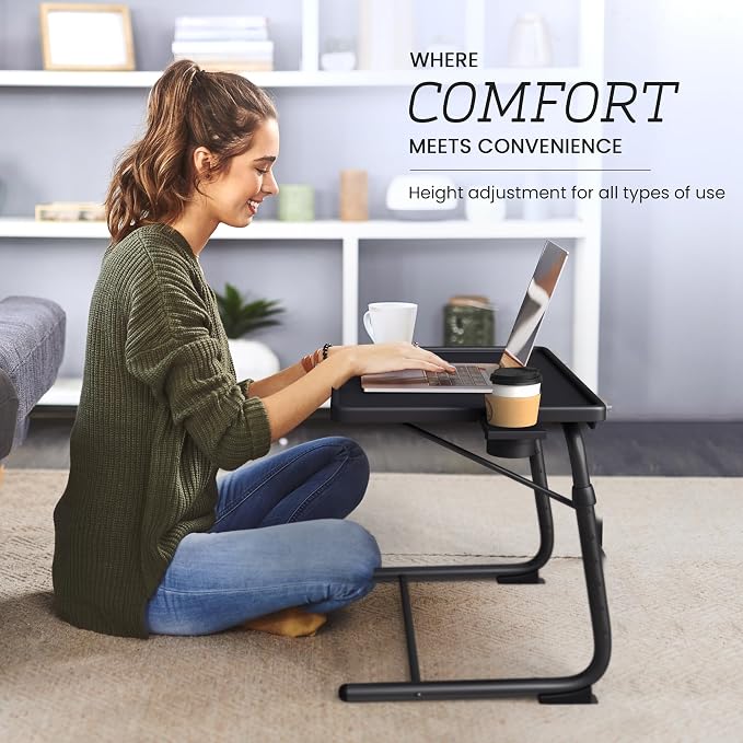 Adjustable TV Tray Table - 6 Height & 3 Tilt Angle Settings | Multifunctional Foldable Tray Table for Eating Laptop Dinner or Bed Use | Easy to Assemble & Store | Portable Desk