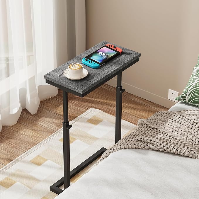 TUTOTAK End Table, Side Table, Tall Couch Table, Sofa Table | for living Room, Bedroom, Grey TB01BY083