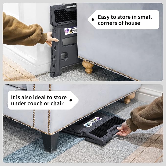 Delxo Folding Step Stool 13 inch Height Heavy Duty Foldable Step Stools for Adults and Kids,Kitchen Small Collapsible Fold Up Stepping Stool 1 Pack in Grey Dotted Texture