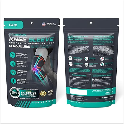 Modvel 2 Pack Knee Brace for Women & Men - Workout Knees Compression Sleeve for Knee Pain Relief Joint Support for ACL, Arthritis, Meniscus Tear Knees Brace for Sports, Rodilleras para Gym Fitness