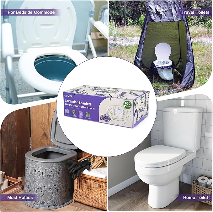 OUMEE Scented 100 Count Absorbent Commode Pads for Bedside Commode Bucket | Commode Liner Pads with Absorbent Gel, Potty Liner Pads for Adults Seniors Portable Toilet Pad Bedpans