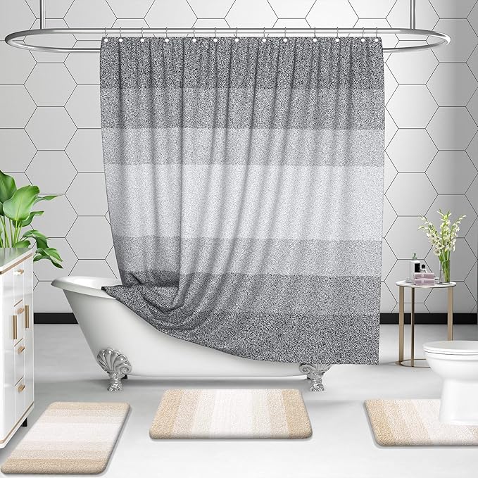 OLANLY Bathroom Rug Set 2 Piece, Soft Absorbent Microfiber Bath Rug Set, Non-Slip, Machine Wash Dry, Plush Shaggy Bath Mats for Bathroom (30"x20"+24"x16", Light Beige)