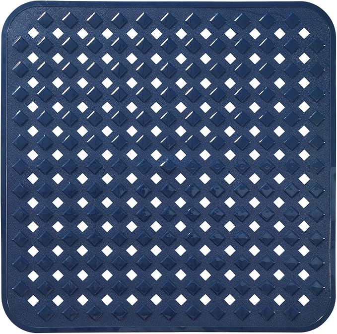 Yimobra Square Shower Mat Non Slip, Super Strong Suction Cups, 21"x21" Bath Tub Mat with Drain Holes, Machine Washable Fast Draining Bath Mats, Bathroom Essentials,Navy Blue