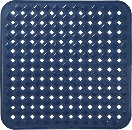 Yimobra Square Shower Mat Non Slip, Super Strong Suction Cups, 21"x21" Bath Tub Mat with Drain Holes, Machine Washable Fast Draining Bath Mats, Bathroom Essentials,Navy Blue