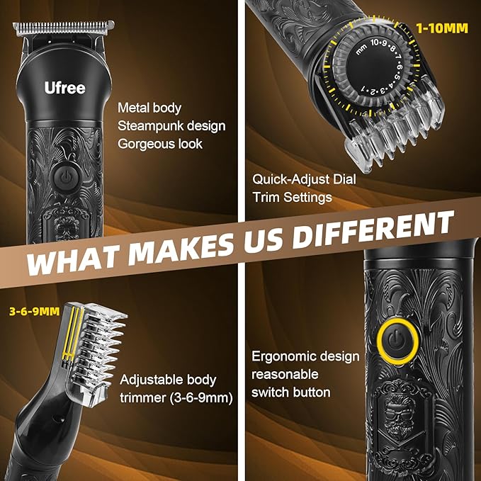Ufree 7-in-1 Beard Trimmer for Men, Electric Razor Shaver, Men Grooming Kit | 1-10 mm Adjustable Comb for All Mustache Lengths, Type-C, LED Display, Versatile Use on Sideburns, Body, Nose Hair, Men Gift