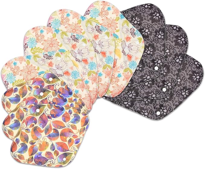 Teamoy Reusable Menstrual Pads, Cloth Sanitary Pad, Panty Liners, Jungle | Washable, Super-Absorbent, Soft and Comfortable, 10 Pcs Pad with 1 Wet Bag, 3pcs×7.9"+4pcs×10"+3pcs×11.6"