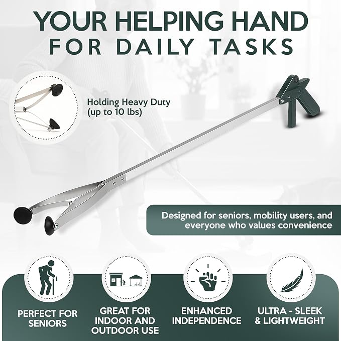 32" Suction Cup Grabber Reacher – Extra Long Reach Pick Up Tool for Seniors, Heavy Duty Trash & Litter Picker, Easy Grip Handle for Effortless Cleaning and Comfort
