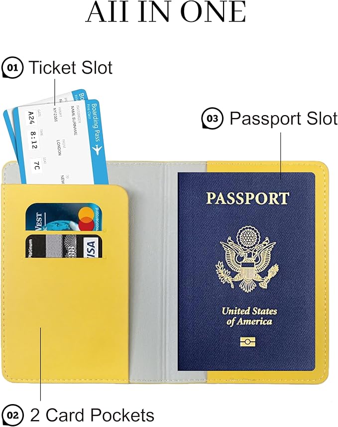 Passport Holder for Travel Essentials,RFID Blocking Passport Cover Case for Travel Accessories,Travel Wallet for Women Men (Lemon Yellow)