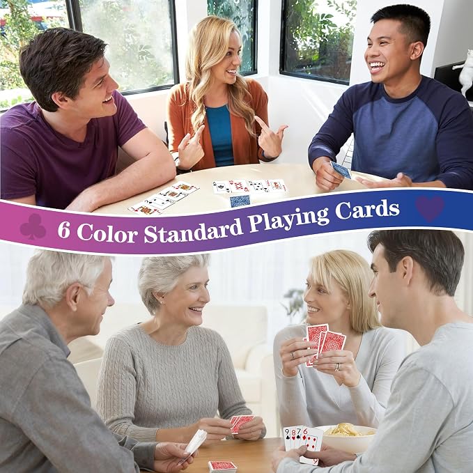 Playing Cards 6 Pack, 6 Decks of Cards Bulk, Jumbo Poker Size Card, Large Print Playing Cards for Adults Seniors, 6 Colors, Fun Poker Card for Party Supplies Family Game Night Camping Travel Games