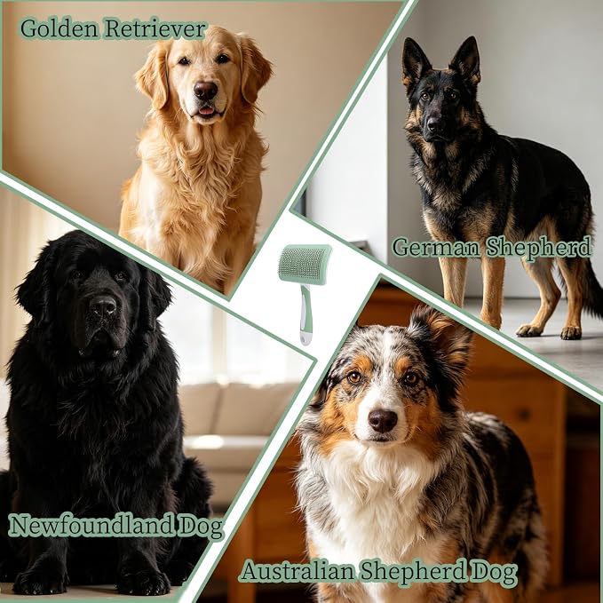 Self-Cleaning Slicker Dog Brush for Large Long-Haired Breeds | One-Click Hair Removal , Ergonomic Grip , Pet Grooming Tool