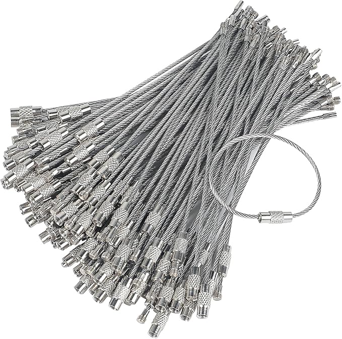 Pawfly 4"/6"/10" Wire Keychain Cable Key Ring Loop Holder 20/50/100Pcs | Large, Stainless Steel, Toughly Braided, Connectable, Corrosion Resistant, for Luggage Tag Kitchen Utensils