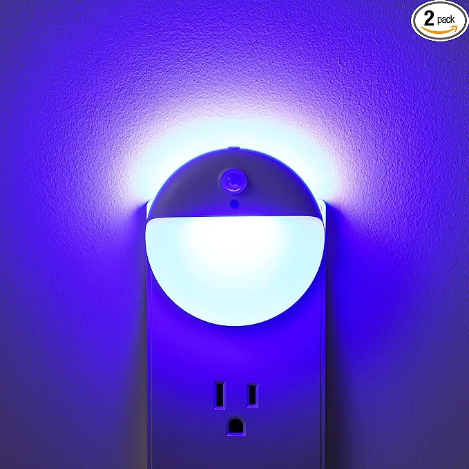 YUNLEX 2 Pack Plug in Night Light with Motion Sensor and Dusk to Dawn Sensor, Stepless Dimming, Blue LED Nightlight with 3 Lighting Ways for Bathroom, Bedroom, for Girls, Boys, Adults